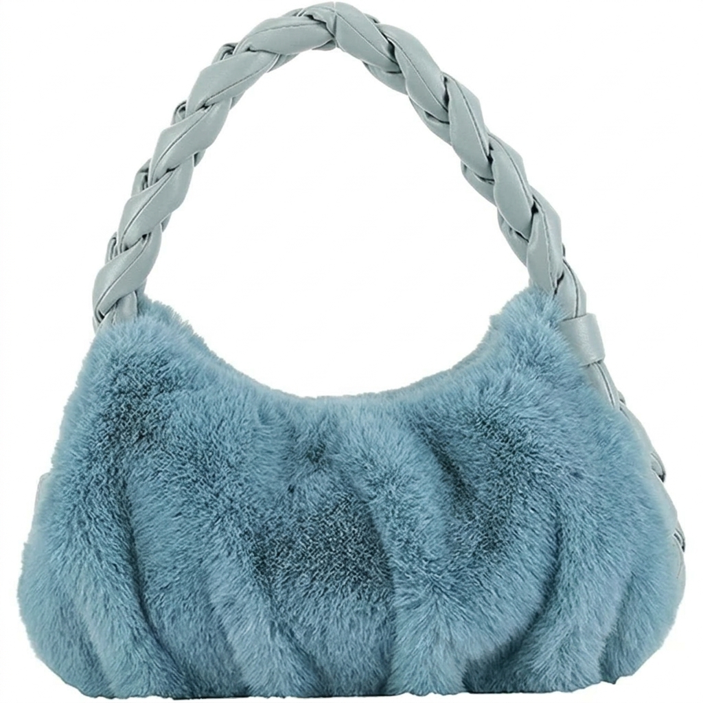 Product photo — faux fur hobo bag