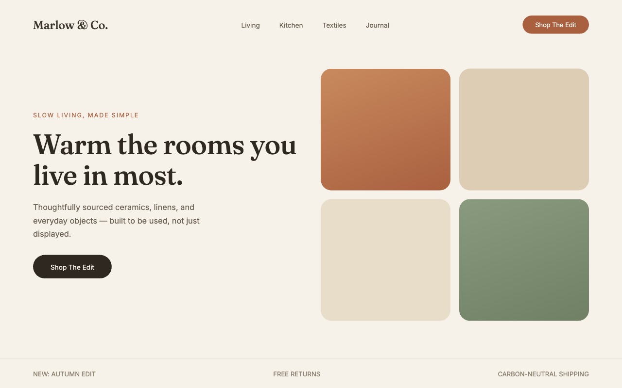 Marlow & Co. home goods concept mockup